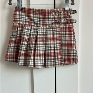 Zara Girls Plaid Pleated Skort with Buckle Detail